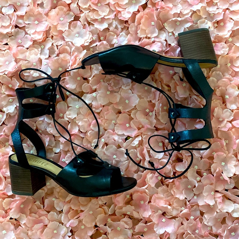 Schutz Monik Black Leather Sandals